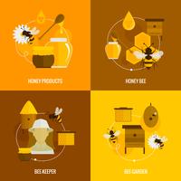 Bee honey icons flat vector