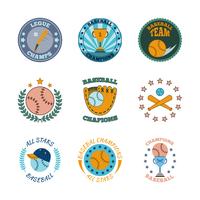 Conjunto de colores de iconos de etiquetas de béisbol