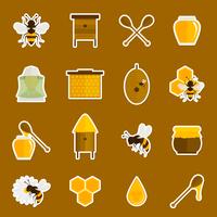 Bee honey icons stickers set vector