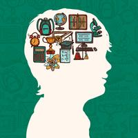 Boy silhouette with education icons vector