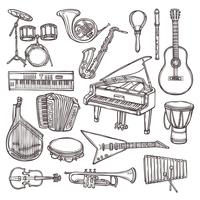 Icono de boceto de instrumentos musicales vector