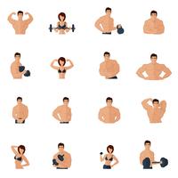 Iconos de culturismo gimnasio gimnasio planos vector