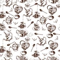 Teapot and cups seamless pattern vector