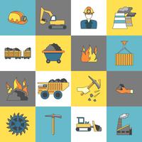 Iconos de la industria del carbón línea plana vector