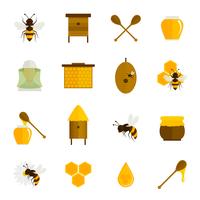 Bee honey icons flat set vector