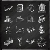 Finance icons set chalkboard vector