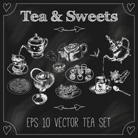 Teapots and cups set blackboard vector