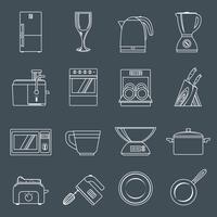 Kitchen appliances icons outline vector