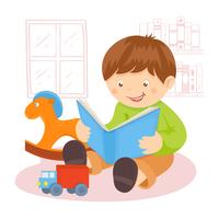 Niño leyendo libro vector