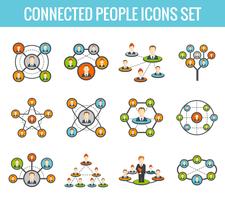 Connected people flat icons set vector