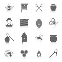 Bee honey icons black set vector
