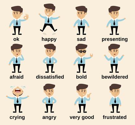 Businessman emotions set