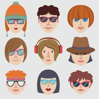 Hipster girl faces vector