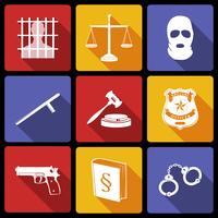 Iconos de ley y justicia planos vector