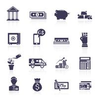 Conjunto de iconos de servicio de banco negro vector