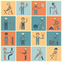 Construction worker icons flat line vector