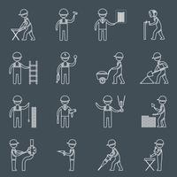 Construction worker icons outline vector