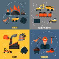 Coal industry flat set vector