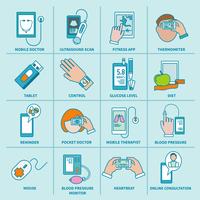 Iconos de salud digital establecidos línea plana vector