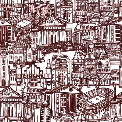Sketch city seamless pattern