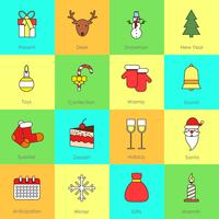 Set de iconos navideños línea plana vector