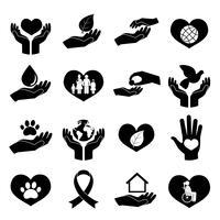 Iconos de caridad y donación negro vector