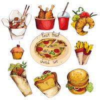 Boceto de comida rápida conjunto vector