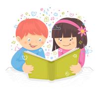 Kids reading book vector