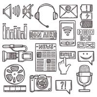 Media sketch icons set vector