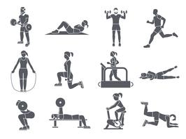 Gimnasio deporte ejercicios iconos vector