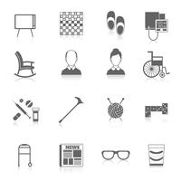 Pensioners life icons black vector