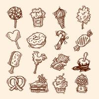 Sweets sketch icon set vector