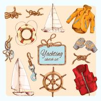 Yachting sketch set vector