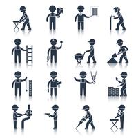 Iconos de trabajador de construcción negro vector