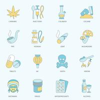 Iconos de drogas línea plana vector