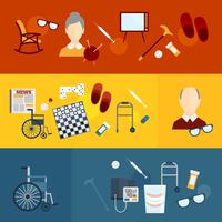 Pensioners life flat banners vector