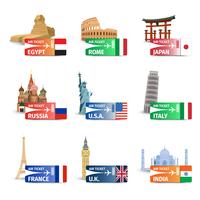 World landmarks ticket set vector