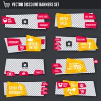 Conjunto de banners de descuento amarillo y rojo. vector