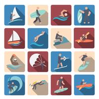 Conjunto de iconos de deportes acuáticos de color vector