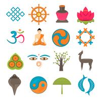 Buddhism icons set vector