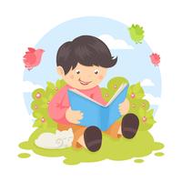 Boy reading book vector