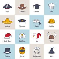 Línea plana del sombrero de los iconos vector