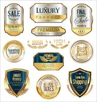 Insignias y etiquetas de oro premium de lujo vector