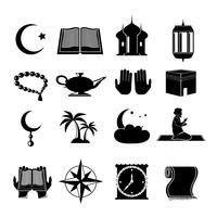 Conjunto de iconos del Islam negro vector