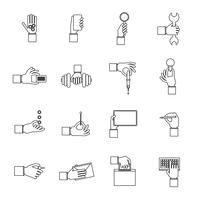 Hand holding objects outline set vector