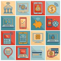 Mobile banking icons flat line vector