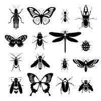 Conjunto de iconos de insectos blanco y negro vector