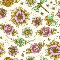 Vintage floral colored seamless pattern vector