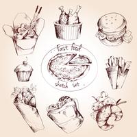 Fast food sketch set vector