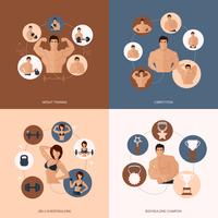 Bodybuilding fitness gym flat set vector